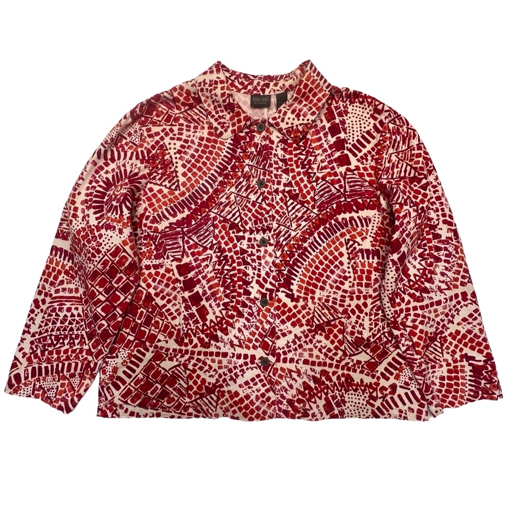 Chico’s Patterned Red And White Print Button Fron… - image 1